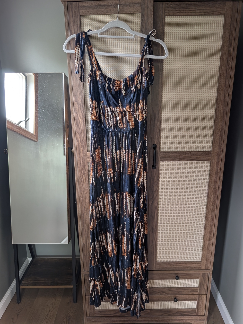 Women’s Navy and Orange Tie-Shoulder Maxi Dress